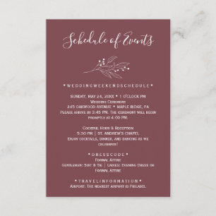 Burgundy Wedding Schedule Card