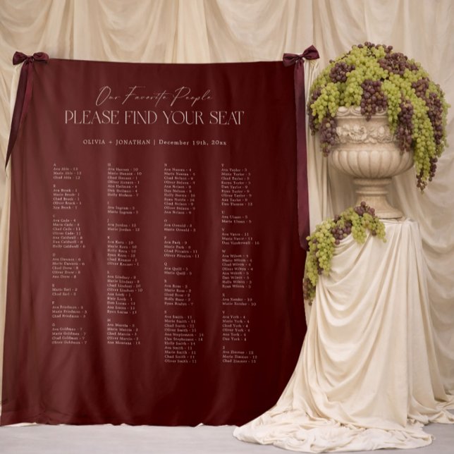 Burgundy Wedding Seating Chart Alphabetical Fabric Tapestry (Creator Uploaded)