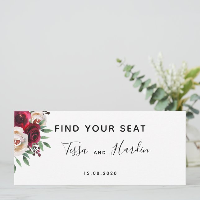 Burgundy Wedding Seating Chart Card (Standing Front)