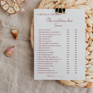 Burgundy wedding shoe game bachelorette party game announcement