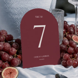 Burgundy Wedding Table Number Card