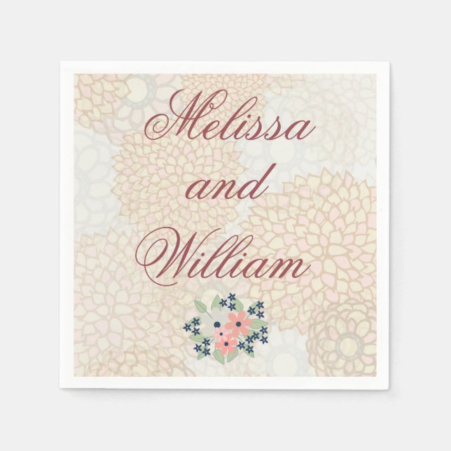 Burgundy Wedding Text Light Floral Napkin (Front)