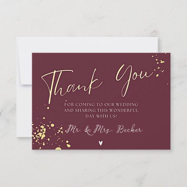 Burgundy wedding thank you cards (Front)