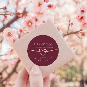 Burgundy Wedding Thank You Classic Round Sticker