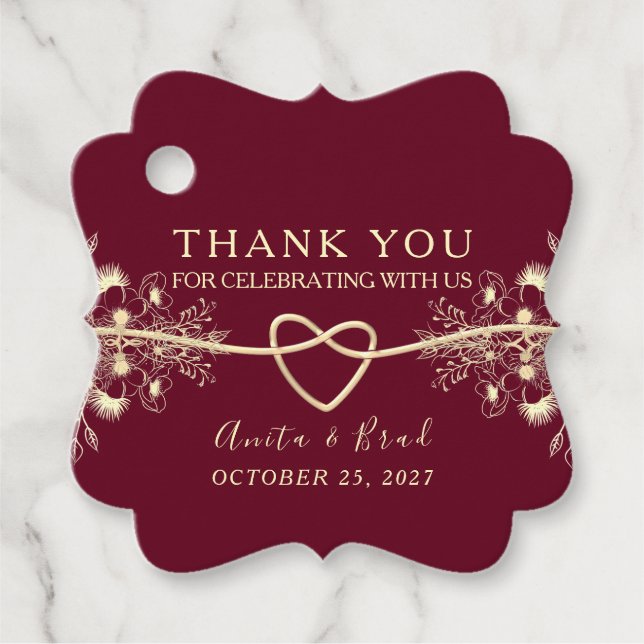 Burgundy Wedding Thank You Favour Tags (Front)