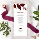 Burgundy Wedding Theme Menu Cards<br><div class="desc">These burgundy themed wedding menu cards offer a modern, minimalist design featuring simple leaf accents in a deep maroon shade—perfect for elegant evening events or a simple micro wedding. Use the wedding menu card template to easily customise menu items, guest names, and event details. Ideal for weddings, bridal showers, or...</div>