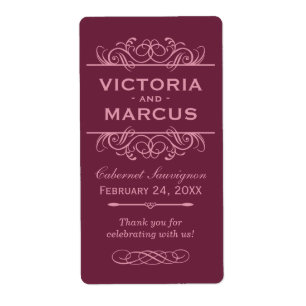 Burgundy Wedding Wine Bottle Monogram Favour Label