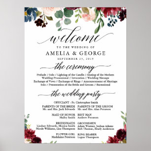 Burgundy welcome wedding program sign