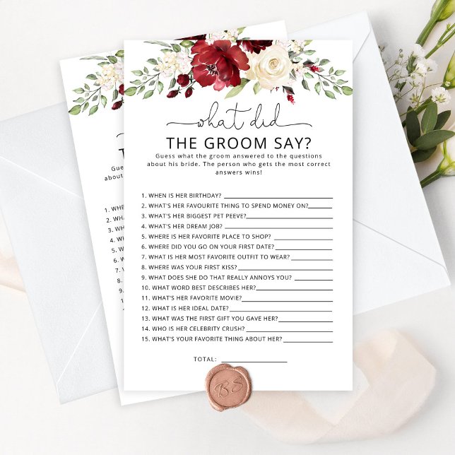 Burgundy What did the groom say bridal game (Creator Uploaded)