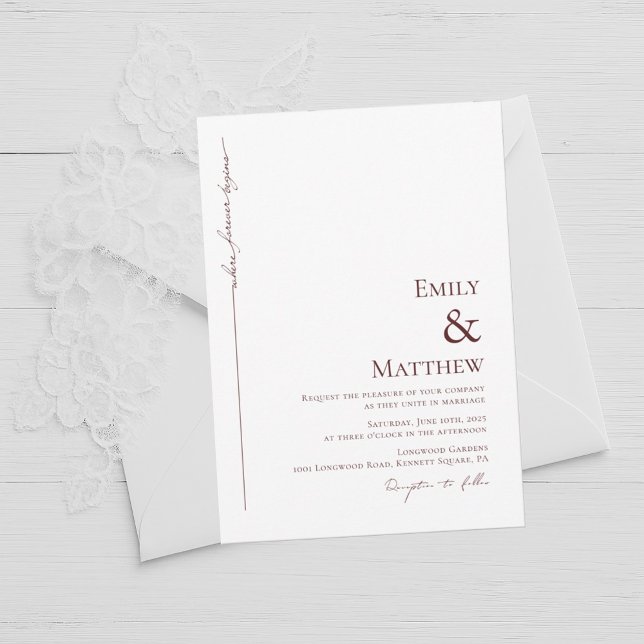 Burgundy Where Forever Begins Wedding Invitation (Creator Uploaded)
