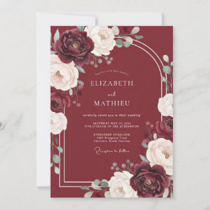 Burgundy Whimsical Blossom Wedding Invitation