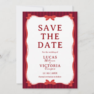 Burgundy Whimsical Red Bow Save The Date Invitation
