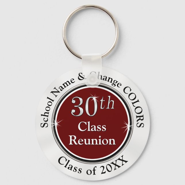 Burgundy, White, Black 30th Class Reunion Favours Key Ring (Front)