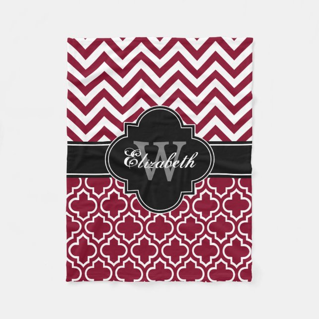 Burgundy White Black Moroccan #6 LG Chevron 1INQR Fleece Blanket (Front)