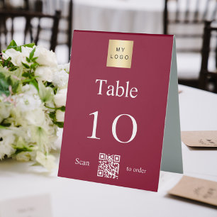Burgundy white business logo QR code table number