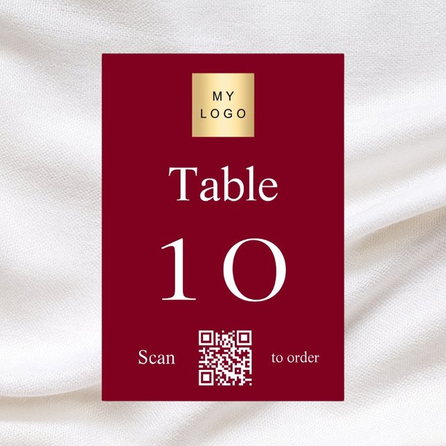 Burgundy white business logo QR code table number (Creator Uploaded)
