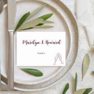 Burgundy White Champagne Minimalist Wedding Table Number