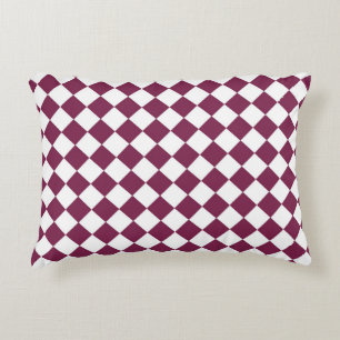 Burgundy White Checker Diamond Pattern Decorative Cushion