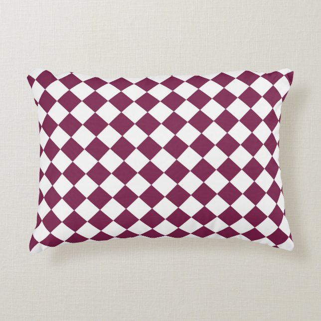 Burgundy White Checker Diamond Pattern Decorative Cushion (Front)