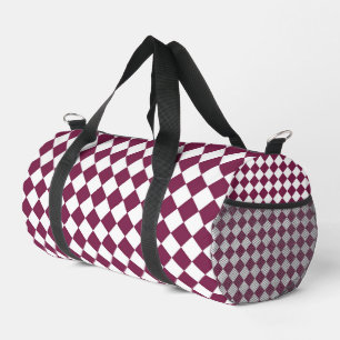 Burgundy White Checker Diamond Pattern Small Duffle Bag