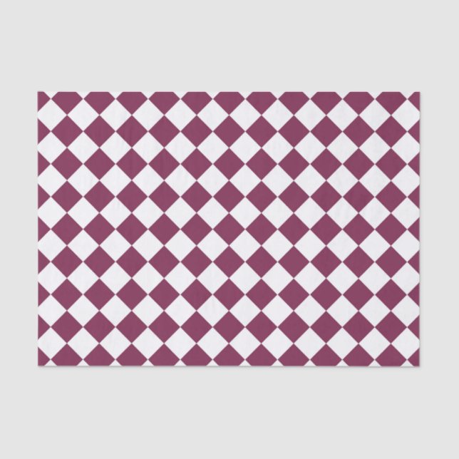 Burgundy White Checker Diamond Pattern Tissue Paper (Front)