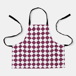 Burgundy White Chequered Diamond Pattern Apron