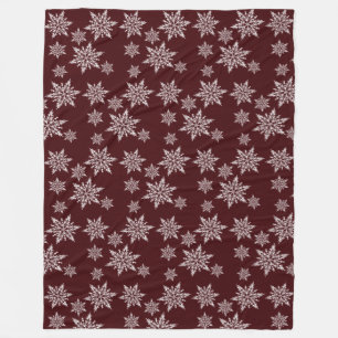 Burgundy White Christmas Snowflakes Fleece Blanket