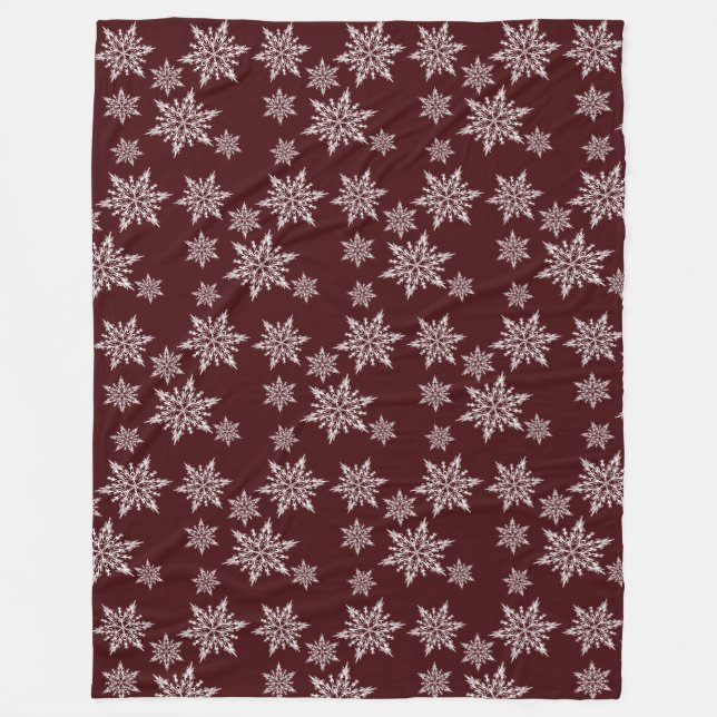 Burgundy White Christmas Snowflakes Fleece Blanket (Front)