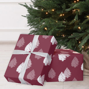 Burgundy White Christmas Tree Pattern Wrapping Paper