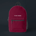 Burgundy white Custom Name Backpack<br><div class="desc">Easily personalise this simple and cool backpack adding your name or custom text. A cool and modern design in dark burgundy cherry wine marsala red and white featuring clear sans serif font, for a modern, professional and edgy look, perfect as custom gift for college students, high school, kids. The backpack...</div>