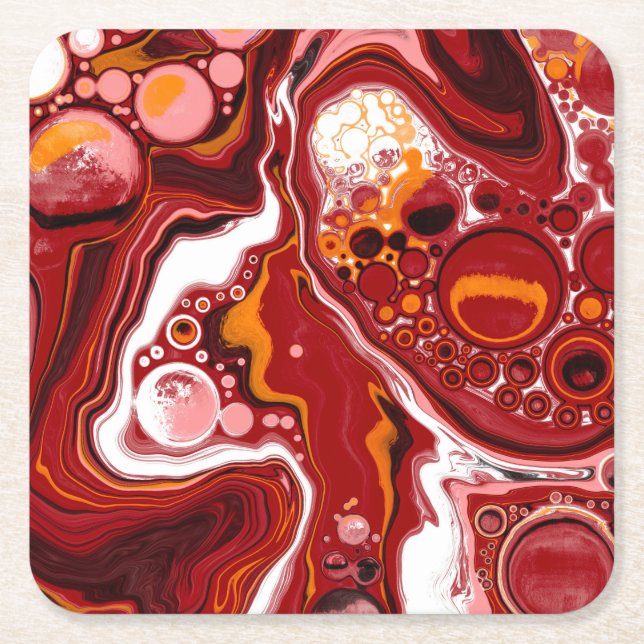 Burgundy White Digital Fluid Art    Square Paper Coaster (Front)
