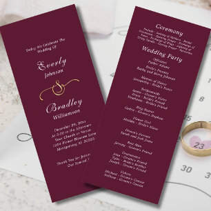 Burgundy White Elegant Script Fall Winter Wedding  Programme
