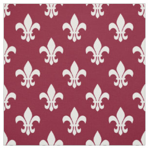 Burgundy, White Fleur De Lis Pattern Fabric