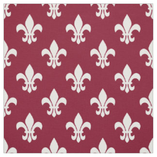 Burgundy, White Fleur De Lis Pattern Fabric
