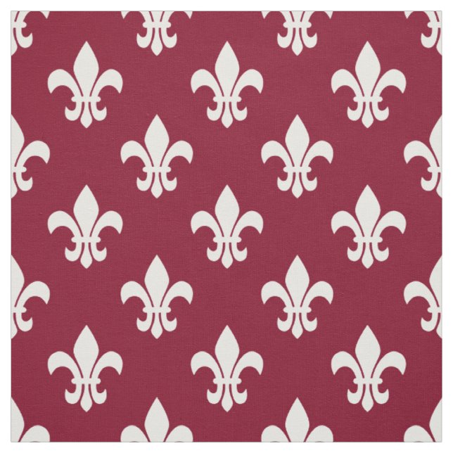 Burgundy, White Fleur De Lis Pattern Fabric (Swatch)
