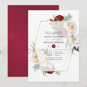 Burgundy & White Floral Geometric Rehearsal Dinner Invitation