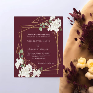 Burgundy white floral geometric wedding invitation