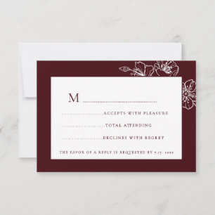 Burgundy White Floral Line Art RSVP Card