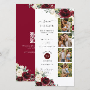 Burgundy White Floral Photo Booth Wedding QR  Save The Date