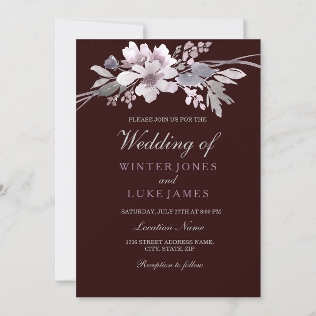 Burgundy White Floral Purple Wedding Invitation (Front)