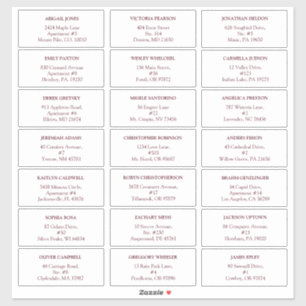Burgundy White Floral Wedding Guest Address Labels