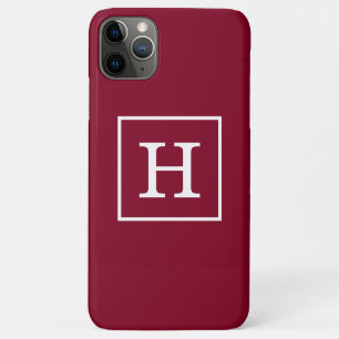 Burgundy White Framed Initial Monogram iPhone 11 Pro Max Case