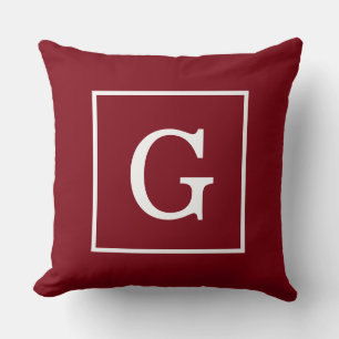 Burgundy White Framed Initial Monogram Cushion