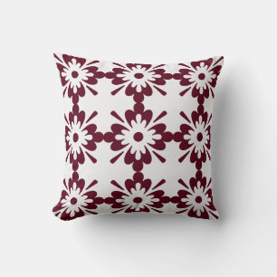 Burgundy & White Geometric Floral Pattern Cushion