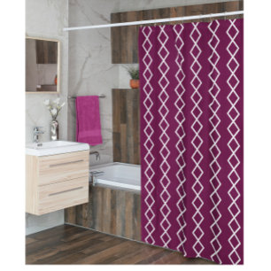 Burgundy White Geometric Shower Curtain