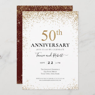 Burgundy White Gold 50th Wedding Anniversary  Invitation