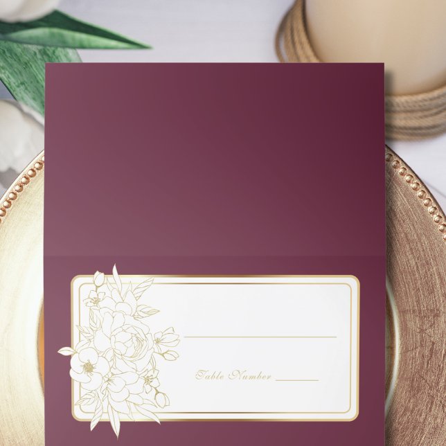 Burgundy White Gold Floral Roses Elegant Table Place Card (Creator Uploaded)