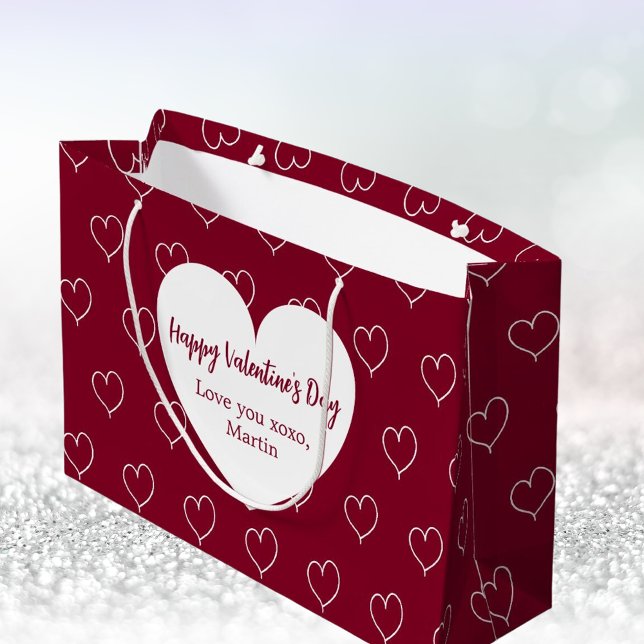 Burgundy white hearts Valentine's Day Large Gift Bag (Creator Uploaded)