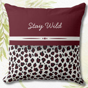 Burgundy & White Leopard Print Decorative Pillow