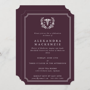 Burgundy/White MD Caduceus Doctor Graduation Invitation